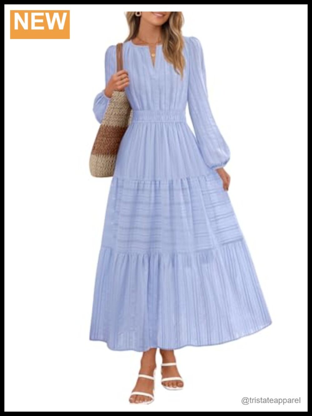 Womens Cotton Jacquard Puff Long Sleeve V Neck Midi Maxi Dress with Pockets